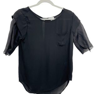 Joie Silk Blouse Small Chiffon Keyhole Back Pleated Sleeves